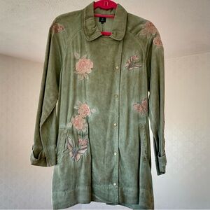 Boho-Elegance Floral Embroidered Dyeing Army Green Jacket